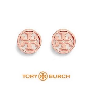 NEW Tory Burch Circle Logo Studs Earrings Rose Gold